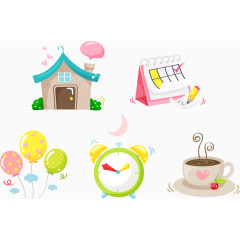 矢量卡通气球与时钟咖啡