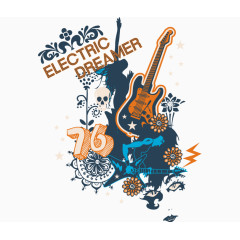 潮流时尚音乐吉他人物花纹