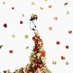 红色花瓣裙子美女插画