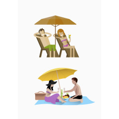 矢量彩色撑伞晒太阳集合