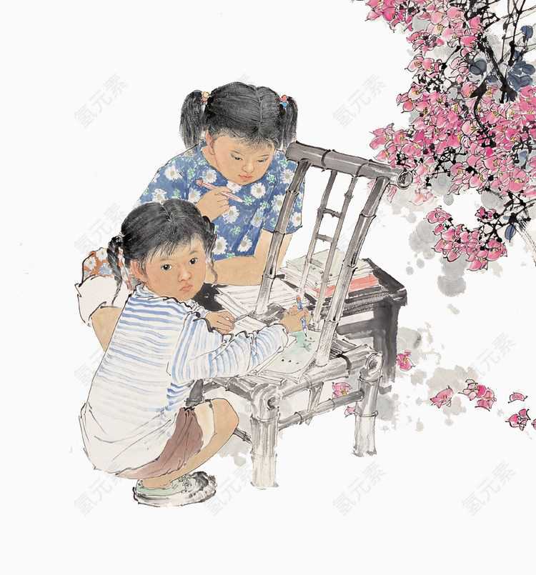 趴在凳子上做功课