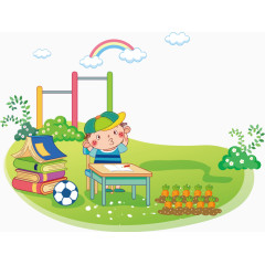 学校课桌书本矢量课程素材