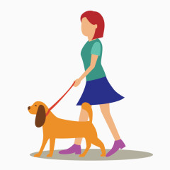 矢量小女孩牵着狗