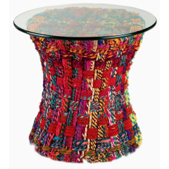 彩色毛线装饰底座圆形玻璃茶几