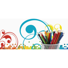 铅笔和彩色小块