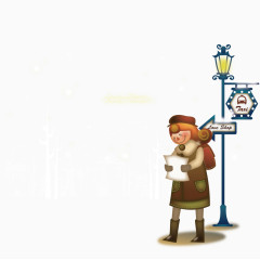 在路灯下看信的女孩