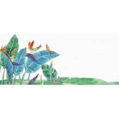 春天树叶花草小鸟