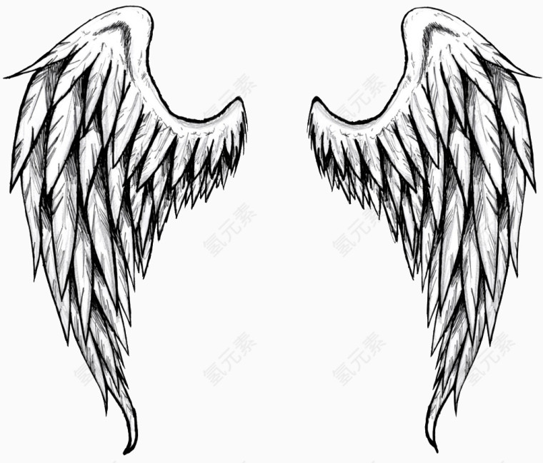 手绘黑白翅膀