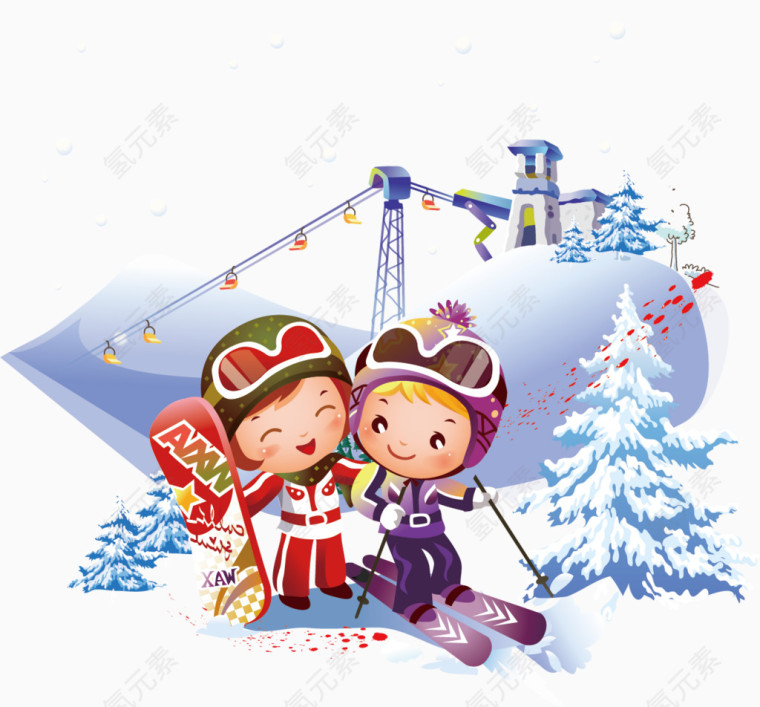 滑雪儿童冬季旅游素材