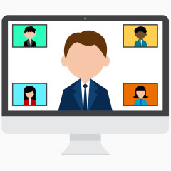 矢量扁平化苹果电脑视频会议研讨