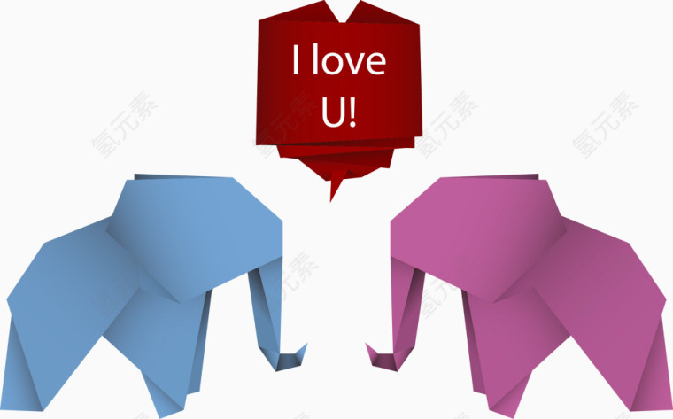 矢量手绘折纸大象