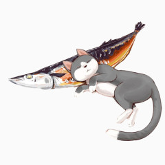 小猫和鱼睡觉素材图片