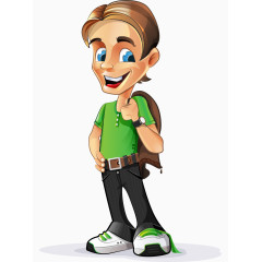 卡通手绘国外金发背包时尚男孩