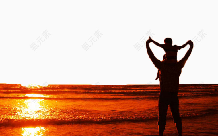 海边幸福的父亲和孩子
