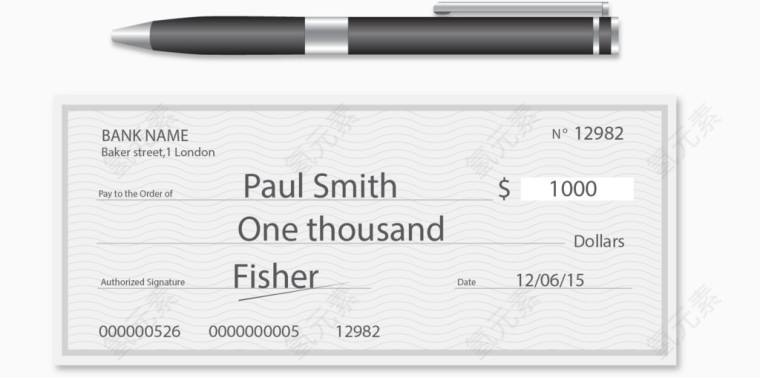 矢量钢笔和支票