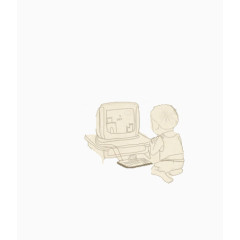 唯美卡通可爱手绘小人玩电脑