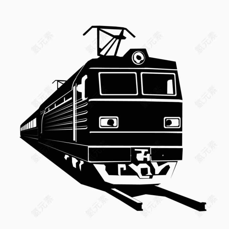 矢量黑色铁道上世纪电车