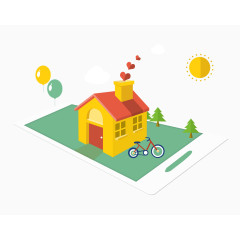 卡通扁平化房子自行车免费下载