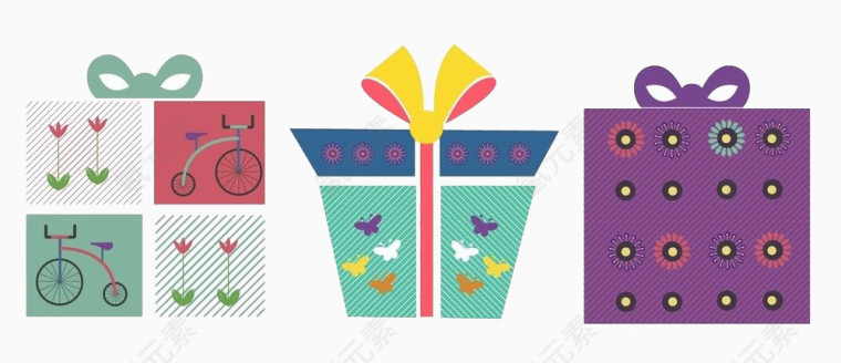 印花图案神秘大礼盒矢量图