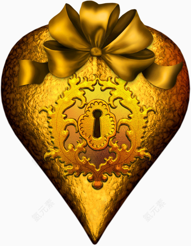 手绘金色复古心形锁