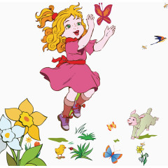 女孩春季卡通海报促销素材