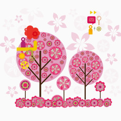 矢量粉色的卡通科技树