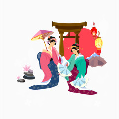 矢量卡通日本古代女人素材