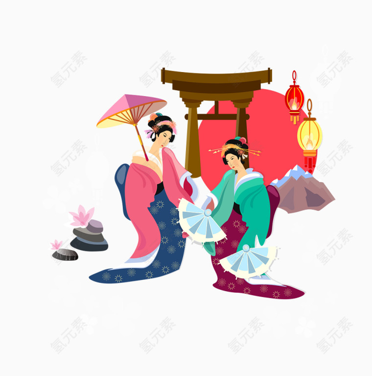 矢量卡通日本古代女人素材