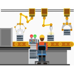 矢量工厂操作机器的人