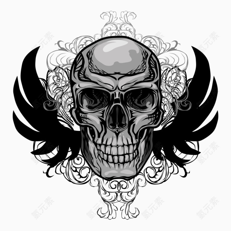矢量黑色骷髅印花