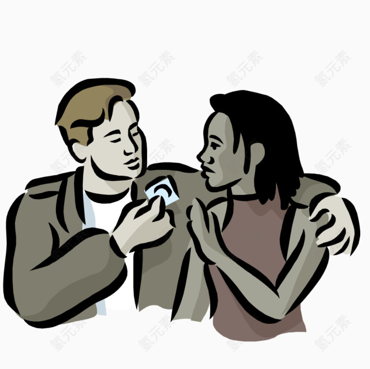 搂女朋友肩膀的男子