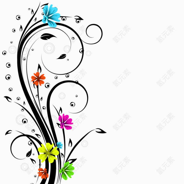 手绘彩色螺旋花纹矢量图