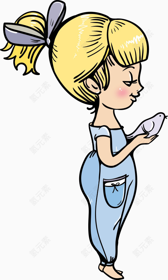 矢量捧着小鸟的女孩