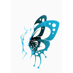 蝴蝶 人物剪影 深蓝色 矢量图