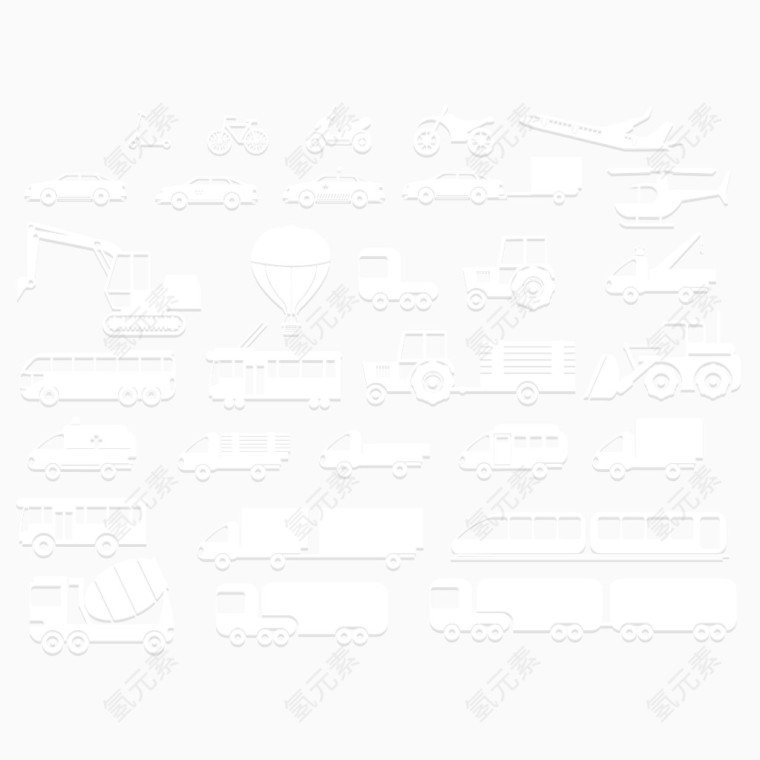 白色剪影交通工具图标矢量图
