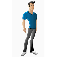 卡通手绘矢量蓝色休闲帅气男人