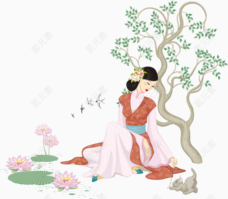 矢量树下的美女