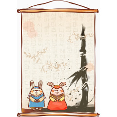 竹子下的矢量兔子