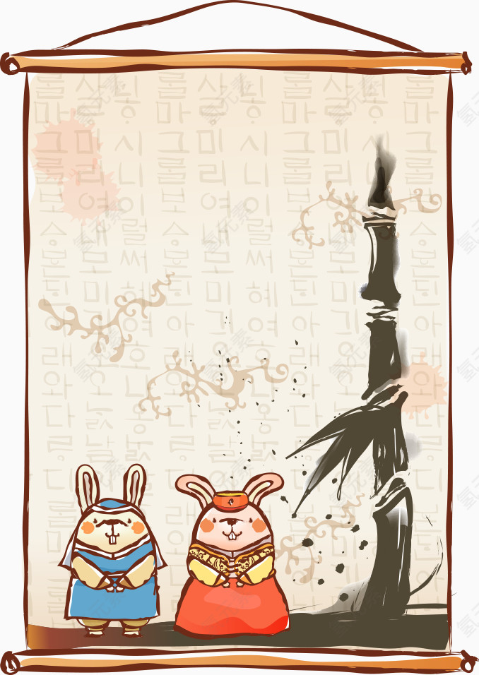 竹子下的矢量兔子