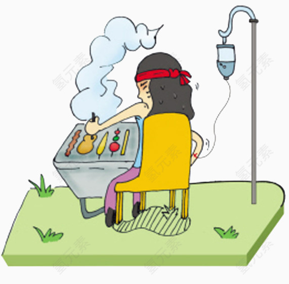 输液的美女在烤串矢量图