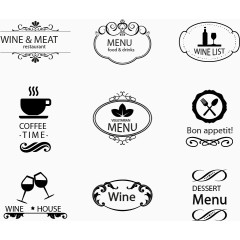 咖啡红酒杯标签矢量