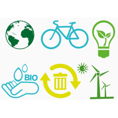 自行车 地球 灯泡 节约用水 新能源