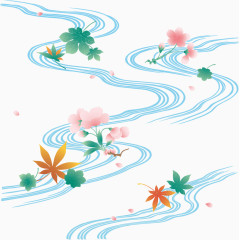 手绘彩绘河流素材