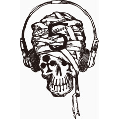 矢量骷髅听音乐印花