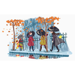 秋日下雨的街道图