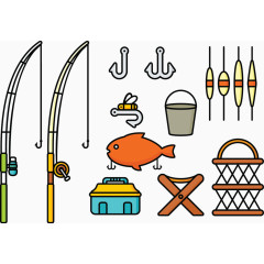 矢量鱼线倒钩鱼钩鱼竿