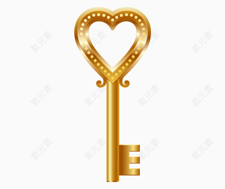 矢量心形华丽风金属质感钥匙黄色