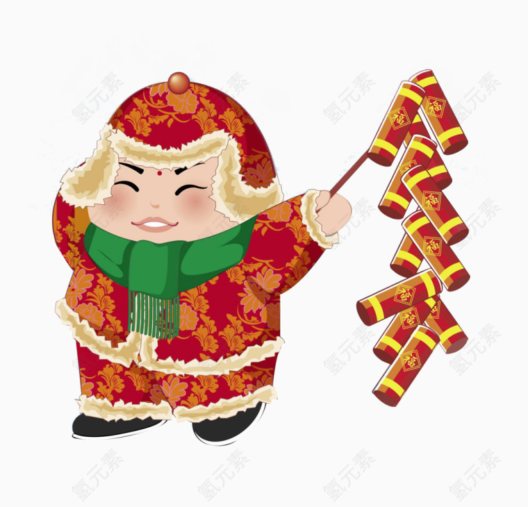拿着鞭炮的小男孩