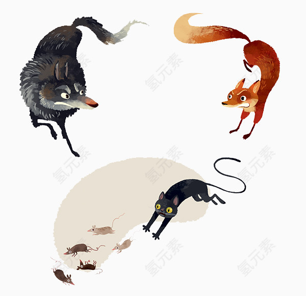 卡通老狼狐狸猫老鼠