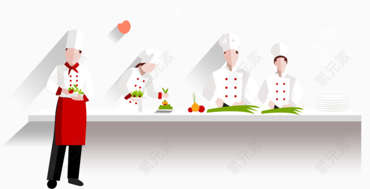 矢量手绘厨师工作台